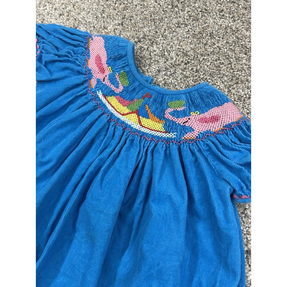 Fancy Threads Designed xMaria Elena Blue Corduroy Smocked Circus Dress 18M #0438